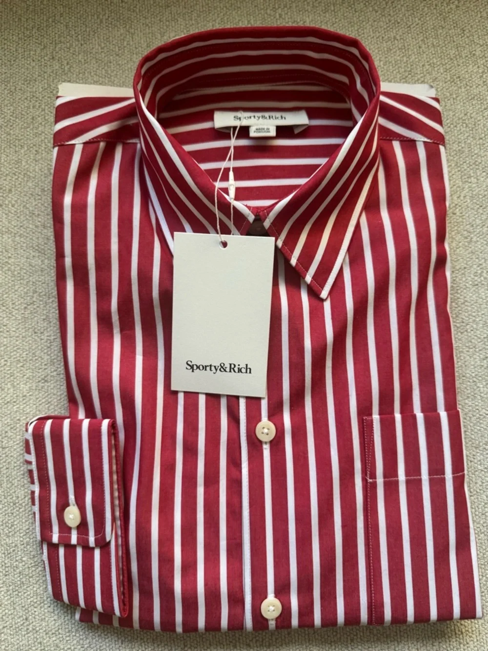 Sporty & Rich SRC Oversized Shirt Ruby Red Stripe - Picture 3 of 5